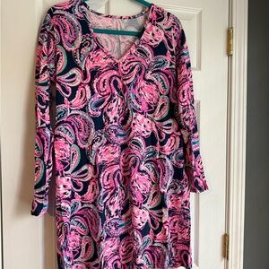 Lilly Pulitzer Navy & Hot Pink Paisley Long-Sleeve Dress